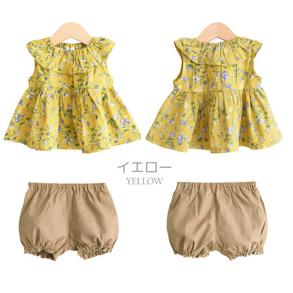 ベビースーツ80cm90cm【日本製】ホイップクリームボタニカル花柄ベビースーツベビー服子供服女の子服セットアップ上下セット上下コーディネートトップスボトムスブルマ春秋服おしゃれかわいいギフト