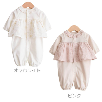 セレモニードレス女の子新生児50cm60cm70cm【日本製】ホイップクリーム刺繍レースツーウェイオール長袖女の子ホワイトピンクオケージョン2wayオール春夏秋冬おしゃれかわいい