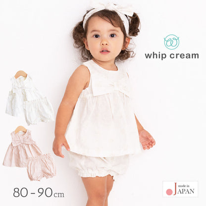 2点上下セット80cm90cm【日本製】ホイップクリーム刺繍レースおでかけスーツノースリーブベビー服女の子セットアップトップスブルマトップスボトムスセットかぼちゃパンツ春夏秋服おしゃれかわいいギフト出産祝い