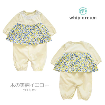 【最大500円OFFクーポン5/1601:59迄】日本製ツーウェイオールカバーオールロンパース女の子50cm60cm70cmホイップクリーム花柄あじさい柄木の実柄切り替え2wayオールフリル付き長袖ベビー服コンビドレスベビードレス春夏秋かわいいギフト出産祝い