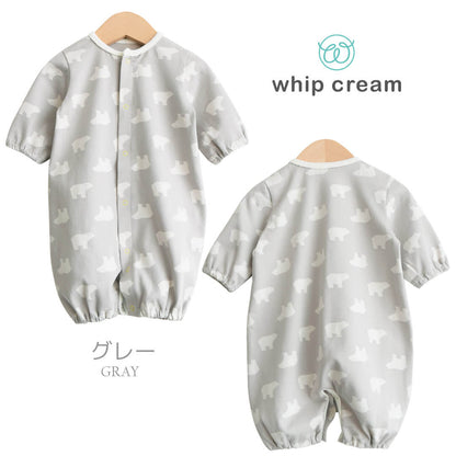 ツーウェイオール女の子男の子新生児50cm60cm【日本製】ホイップクリーム白くま抜染Pt2wayオール長袖ベビー服ベージュグレーベビー2wayオール兼用ドレスベビードレス春夏秋おしゃれかわいい出産祝い出産準備退院