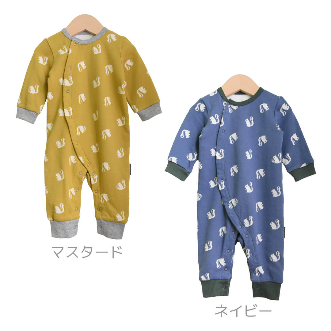 日本製リス柄カバーオールロンパースツーウェイオール7080cm接結天竺ホイップクリーム長袖ベビー服新生児ベビー男の子女の子男女兼用春秋冬秋冬服おしゃれかわいい北欧ギフト出産祝い出産準備ブランド