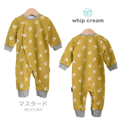 日本製リス柄カバーオールロンパースツーウェイオール7080cm接結天竺ホイップクリーム長袖ベビー服新生児ベビー男の子女の子男女兼用春秋冬秋冬服おしゃれかわいい北欧ギフト出産祝い出産準備ブランド