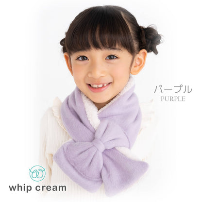 日本製マフラーキッズベビーレディース女の子あったかホイップクリームJACKALスムースリボンマフラーボアおしゃれかわいいホワイトピンクサックスパープルネックウォーマースヌード秋冬服防寒通園通学ギフト入園準備