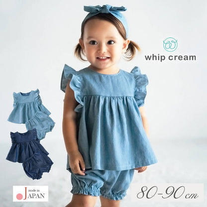日本製トップスブルマセットアップ75808590100花柄ベビースーツホイップクリームベビー女の子ベビー服ノースリーブショートパンツ上下セットフリフリお出かけフリルかぼちゃパンツ春夏秋北欧おしゃれ