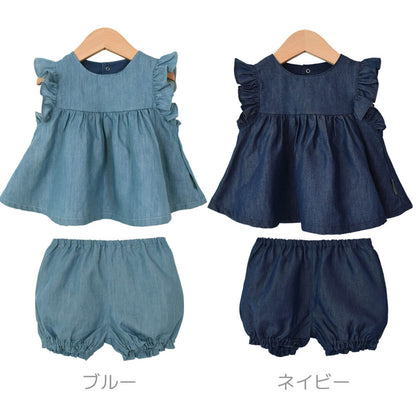 日本製トップスブルマセットアップ75808590100花柄ベビースーツホイップクリームベビー女の子ベビー服ノースリーブショートパンツ上下セットフリフリお出かけフリルかぼちゃパンツ春夏秋北欧おしゃれ