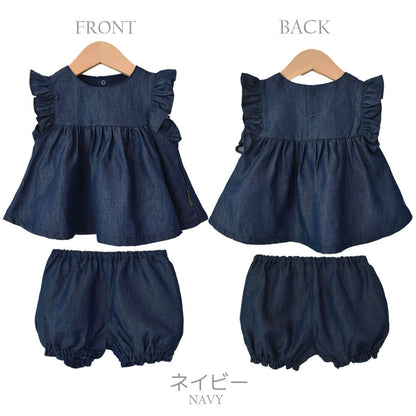 日本製トップスブルマセットアップ75808590100花柄ベビースーツホイップクリームベビー女の子ベビー服ノースリーブショートパンツ上下セットフリフリお出かけフリルかぼちゃパンツ春夏秋北欧おしゃれ