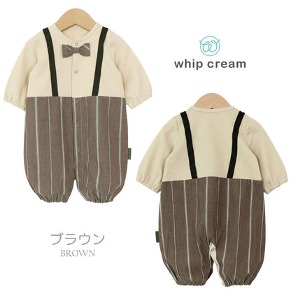 日本製セレモニードレス男の子506070おめかし切替ツーウェイオールホイップクリームフォーマルお宮参り長袖新生児カバーオール男の子リボン蝶ネクタイおでかけベビー退院退院着白おしゃれ春夏秋冬