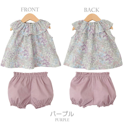 日本製トップスブルマセットアップ75808590100花柄ベビースーツホイップクリームベビー女の子ベビー服ノースリーブショートパンツ上下セットフリフリお出かけフリルかぼちゃパンツ春夏秋北欧おしゃれ