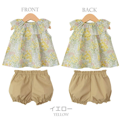日本製トップスブルマセットアップ75808590100花柄ベビースーツホイップクリームベビー女の子ベビー服ノースリーブショートパンツ上下セットフリフリお出かけフリルかぼちゃパンツ春夏秋北欧おしゃれ
