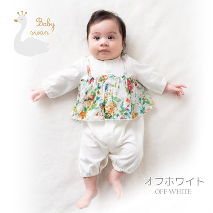 ツーウェイオール50cm60cm【日本製】ホイップクリーム花柄切り替えツーウェイドレスフリル付き長袖新生児ベビー服女の子2wayオールカバーオールロンパースコンビドレス春夏秋服おしゃれかわいいギフト出産祝い