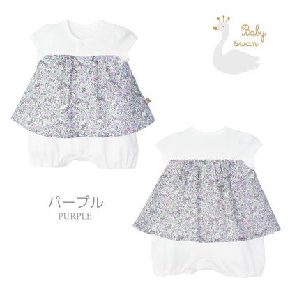 カバーオール70cm80cm【日本製】ホイップクリームお花柄フリル付カバーオール半袖ベビー服女の子ロンパースつなぎ前開きレイヤード風Ｔオールロンパス春夏秋服半年1才おしゃれかわいい小花柄ギフト出産祝い