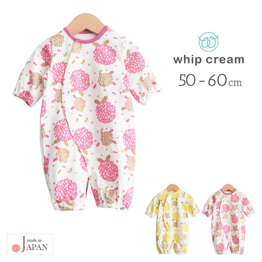 2wayオール50cm-60cm【日本製】ホイップクリームアジサイ柄ツーウェイオール長袖新生児ベビー服女の子新生児服ロンパス兼用ドレスカバーオールコンビドレス春秋冬服ラメおしゃれかわいいギフト出産祝い出産準備