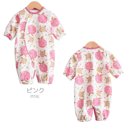 2wayオール50cm-60cm【日本製】ホイップクリームアジサイ柄ツーウェイオール長袖新生児ベビー服女の子新生児服ロンパス兼用ドレスカバーオールコンビドレス春秋冬服ラメおしゃれかわいいギフト出産祝い出産準備