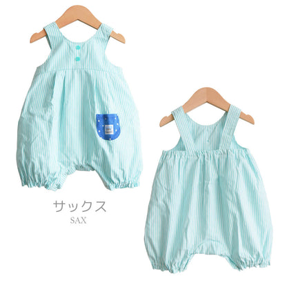 ロンパース女の子男の子70cm80cm【日本製】クリームシャンティストライプベビー服ロンパス股開きオーバーオールつなぎプレオールコンビネゾンボディオール春夏服刺繍花柄おしゃれかわいいギフト出産祝い