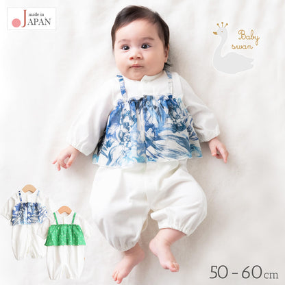 2wayオール50cm60cm【日本製】ベビースワンフリル付ツーウェイオール長袖新生児ベビー服女の子ツーウェイオールカバーオールロンパースコンビドレス春夏秋服おしゃれかわいいギフト出産祝い