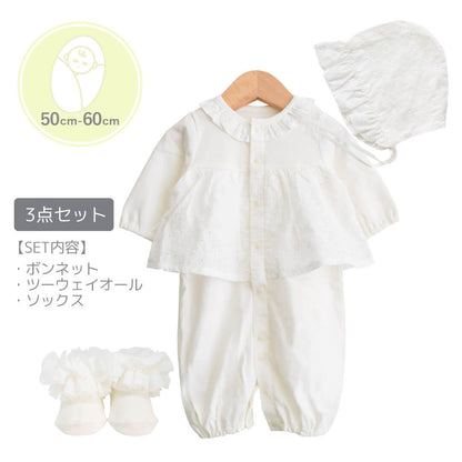 新生児セレモニードレス女の子40cm-50cm/50cm-60cm【日本製】ホイップクリームオケージョンツーウェイオール長袖女の子ホワイト2wayオール低出生体重児春夏秋冬おしゃれかわいいレビュー特典対象