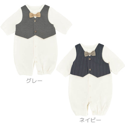 日本製セレモニードレス男の子50cm60cm70cmベスト付き裏毛ツーウェイオールホイップクリーム長袖お宮参り新生児カバーオールリボンおでかけお呼ばれベビー退院退院着出産祝い出産準備結婚式白おしゃれ春夏秋冬ギフト