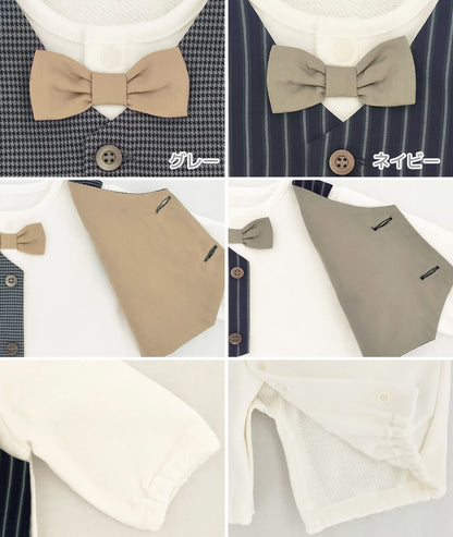 日本製セレモニードレス男の子50cm60cm70cmベスト付き裏毛ツーウェイオールホイップクリーム長袖お宮参り新生児カバーオールリボンおでかけお呼ばれベビー退院退院着出産祝い出産準備結婚式白おしゃれ春夏秋冬ギフト