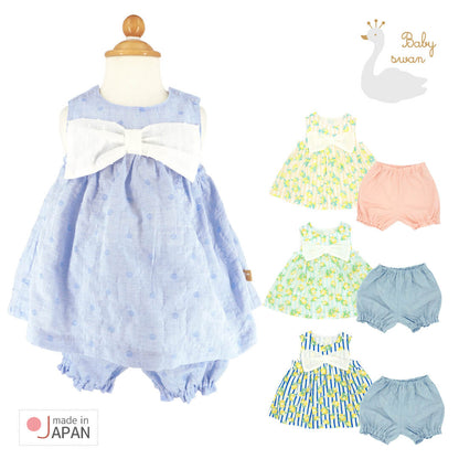 【日本製】ベビースワン大きなリボン付きベビースーツセットアップ上下トップスボトムベビーキッズ女の子子供服子ども春夏かわいいおしゃれギフトプレゼント80cm90cmりぼん水玉ドットbabyswan