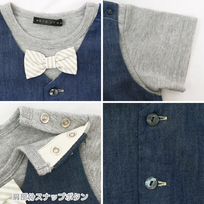 日本製ベビー男の子半袖75808590100おめかしトップスホイップクリームTシャツベビー服コットンキッズ子供服春夏秋デニムベストストライプ蝶ネクタイおしゃれシンプルかっこいい出産祝いお祝い