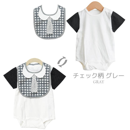 ロンパーススタイ70cm-80cm【日本製】クリームシャンティ半袖ボディロンパースとスタイセット半袖ベビー服男の子ロンパスカバーオールビブよだれかけセット股開き春夏服おしゃれかわいいギフト入園祝い出産祝い