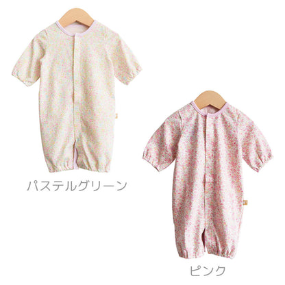 ツーウェイオール50cm-60cm【日本製】ベビースワン小花柄プリントツーウェイドレス長袖ベビー服新生児服女の子前開きコンビドレスベビードレスロンパース兼用春夏秋服花柄おしゃれかわいいギフト出産祝い出産準備
