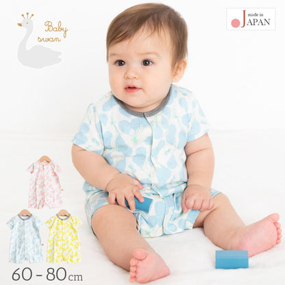 カバーオール60cm70cm80cm【日本製】ベビースワン風船柄プリントTオール半袖新生児服ベビー服男の子女の子Ｔオールロンパースプレオールつなぎ春夏秋北欧おしゃれかわいい出産祝い出産準備