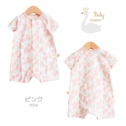 カバーオール60cm70cm80cm【日本製】ベビースワン風船柄プリントTオール半袖新生児服ベビー服男の子女の子Ｔオールロンパースプレオールつなぎ春夏秋北欧おしゃれかわいい出産祝い出産準備