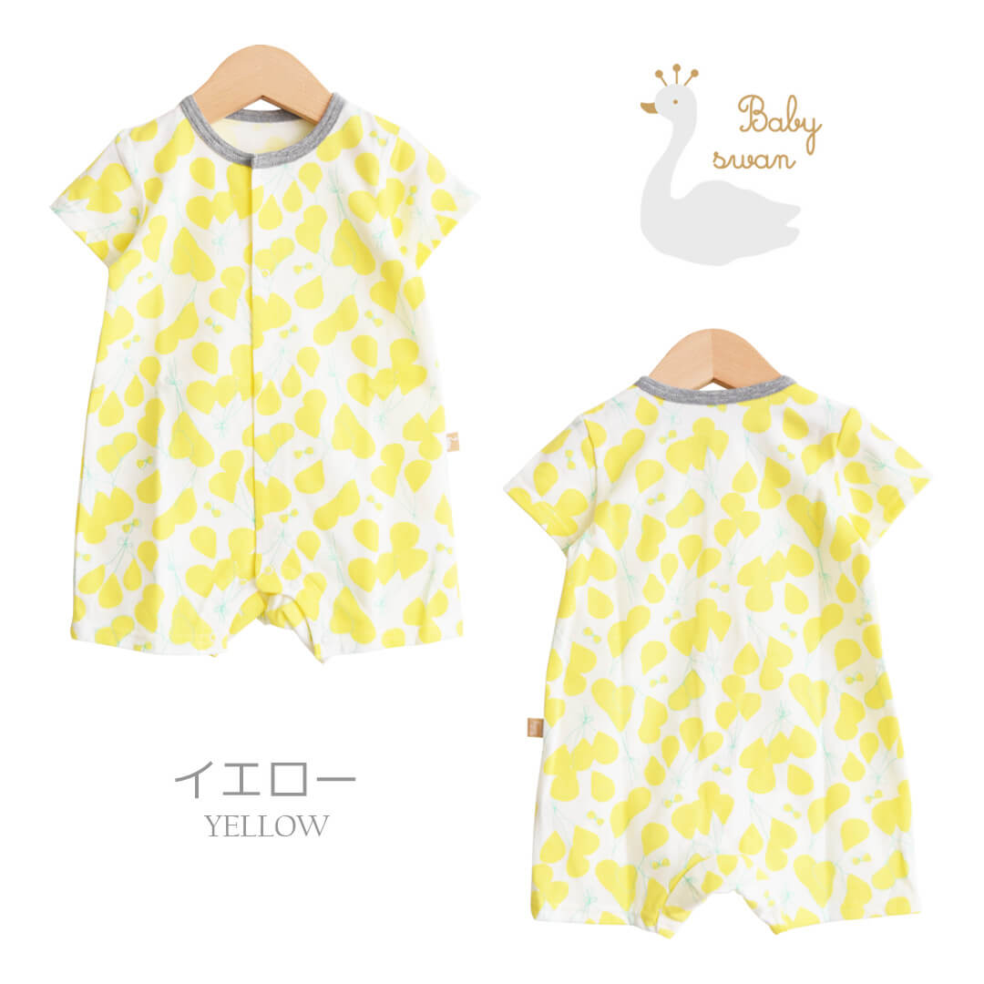 カバーオール60cm70cm80cm【日本製】ベビースワン風船柄プリントTオール半袖新生児服ベビー服男の子女の子Ｔオールロンパースプレオールつなぎ春夏秋北欧おしゃれかわいい出産祝い出産準備