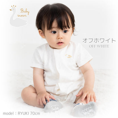 日本製カバーオールロンパース70cm80cmベビースワンサークルドットロンパース半袖新生児服ベビー服女の子男の子Ｔオールプレオールつなぎ足なし春夏コットンメッシュ無地おしゃれかわいい出産祝いベビー赤ちゃん