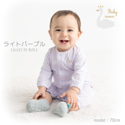 日本製カバーオールロンパース70cm80cm長袖天竺無地カバーオールベビースワンベビー男の子女の子シンプルプレオールつなぎ綿くすみカラー春夏秋春夏春～秋無地北欧おしゃれかわいい出産祝い出産準備レビュー特典対象