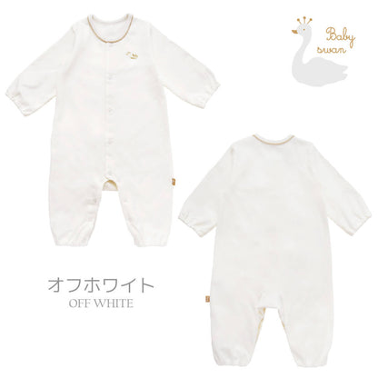 日本製ツーウェイオールロンパース7080長袖天竺無地カバーオールベビースワン新生児服ベビー服男の子女の子プレオールつなぎ足あり春夏秋春夏春～秋無地北欧おしゃれかわいい出産祝い出産準備