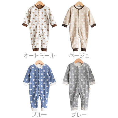 ポイント5倍カバーオール70cm80cm【日本製】ベビースワンハリネズミ柄カバーオール長袖ベビー服男の子女の子ロンパースプレオールボディオールコンビネゾンオールインワンロンパス春秋冬服おしゃれかわいいギフト出産祝いクリスマス