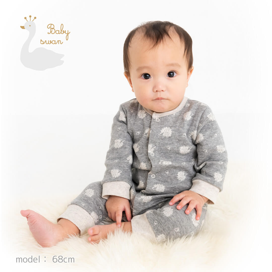 カバーオール70cm80cm【日本製】ベビースワンハリネズミ柄カバーオール長袖ベビー服男の子女の子ロンパースプレオールボディオールコンビネゾンオールインワンロンパス春秋冬服おしゃれかわいいギフト出産祝い