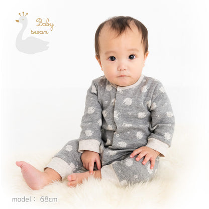 カバーオール70cm80cm【日本製】ベビースワンハリネズミ柄カバーオール長袖ベビー服男の子女の子ロンパースプレオールボディオールコンビネゾンオールインワンロンパス春秋冬服おしゃれかわいいギフト出産祝い