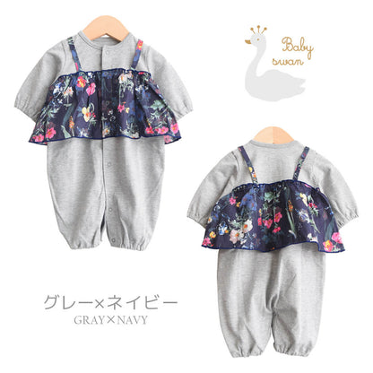 793204ボタニカル柄ツーウェイグレー日本製新生児女の子ベビー服出産準備