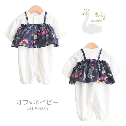 793204ボタニカル柄ツーウェイオフホワイト日本製新生児女の子ベビー服出産準備