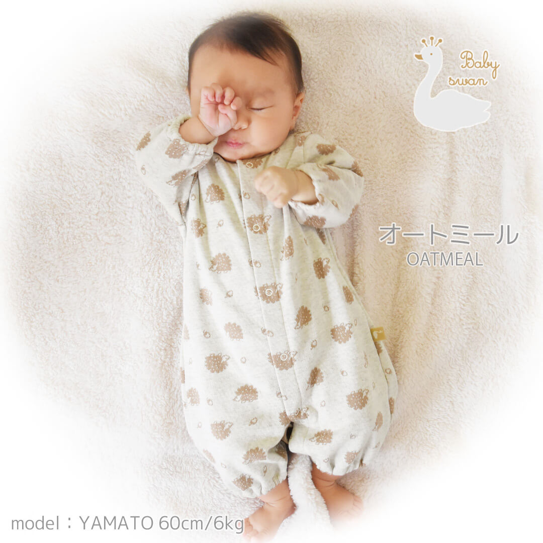 【日本製】ベビースワンハリネズミ柄ツーウェイドレス長袖ベビー服新生児