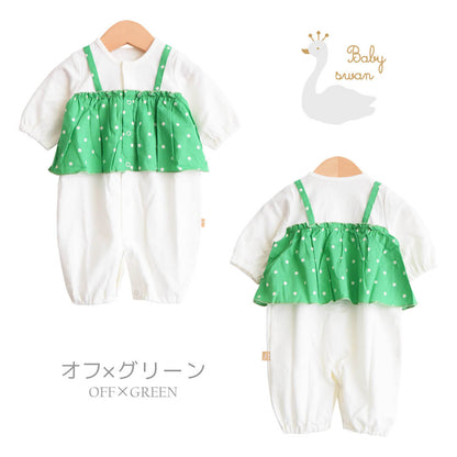 2wayオール50cm60cm【日本製】ベビースワンフリル付ツーウェイオール長袖新生児ベビー服女の子ツーウェイオールカバーオールロンパースコンビドレス春夏秋服おしゃれかわいいギフト出産祝い